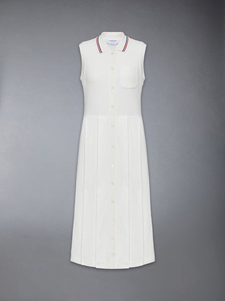 COTTON WAFFLE PLEATED POLO DRESS NATURAL WHITE