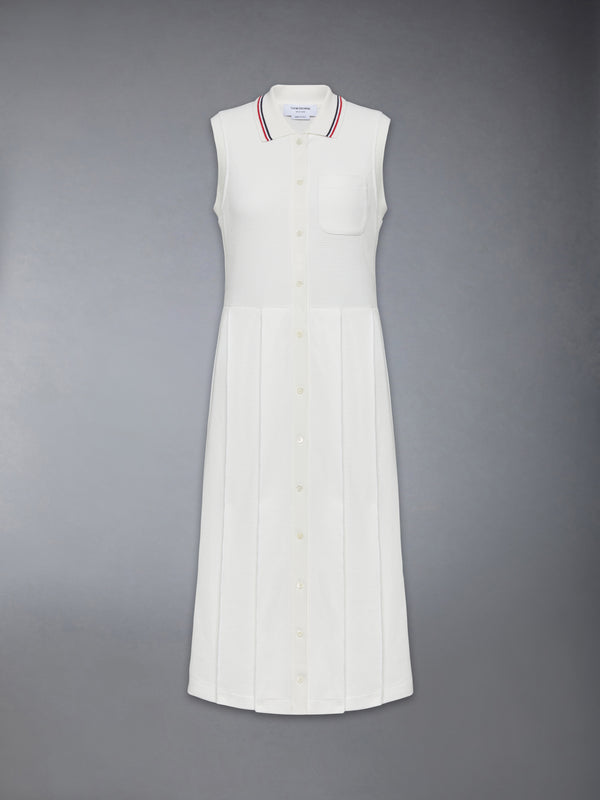 COTTON WAFFLE PLEATED POLO DRESS - featured image