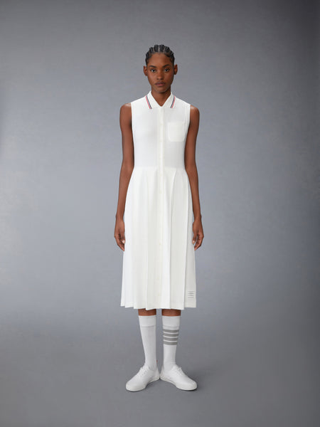 COTTON WAFFLE PLEATED POLO DRESS NATURAL WHITE