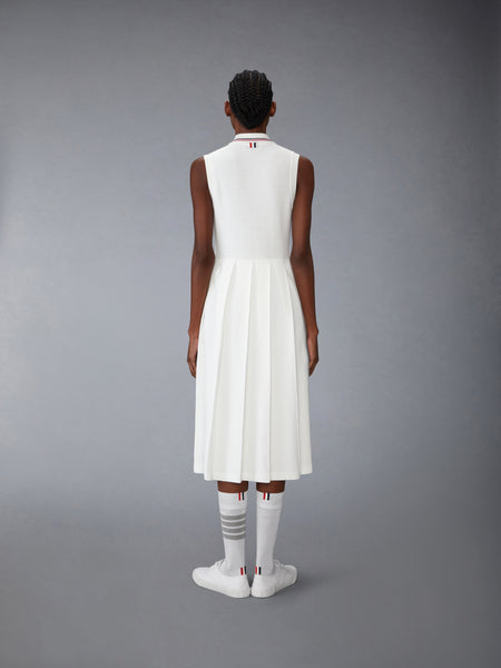 COTTON WAFFLE PLEATED POLO DRESS NATURAL WHITE
