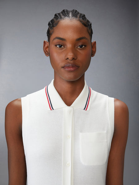 COTTON WAFFLE PLEATED POLO DRESS NATURAL WHITE