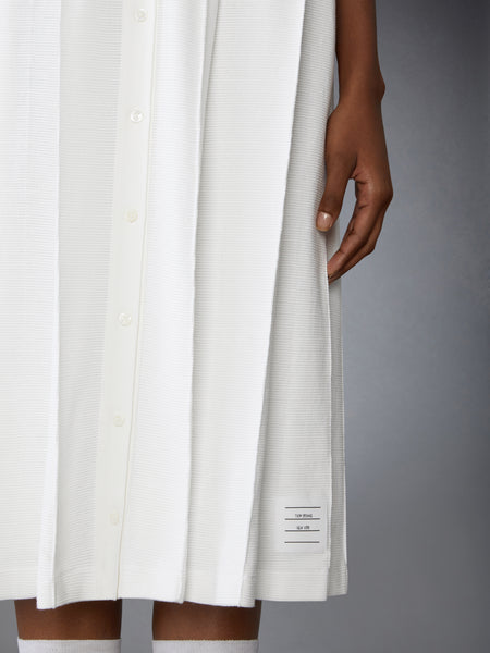 COTTON WAFFLE PLEATED POLO DRESS NATURAL WHITE