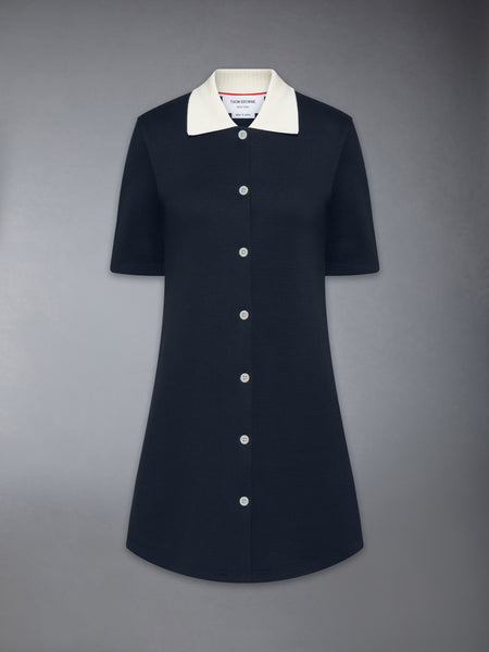 SOLID DOUBLE FACE KNIT POLO DRESS NAVY