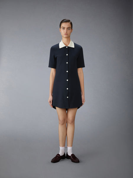 SOLID DOUBLE FACE KNIT POLO DRESS NAVY