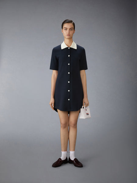 SOLID DOUBLE FACE KNIT POLO DRESS NAVY