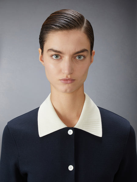 SOLID DOUBLE FACE KNIT POLO DRESS NAVY