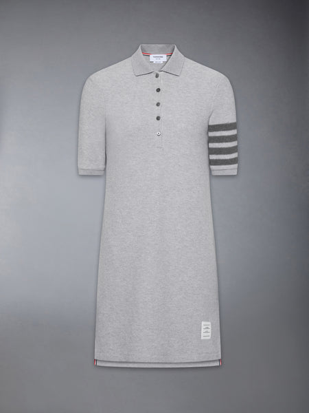 TEXTURED PIQUE 4-BAR POLO DRESS PALE GREY