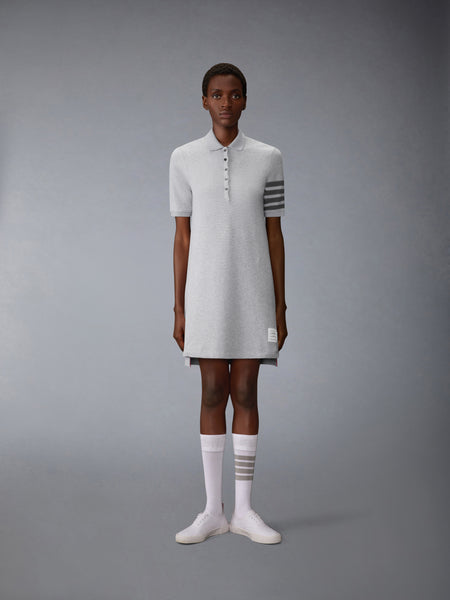 TEXTURED PIQUE 4-BAR POLO DRESS PALE GREY