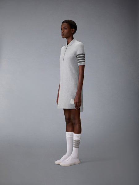 TEXTURED PIQUE 4-BAR POLO DRESS PALE GREY