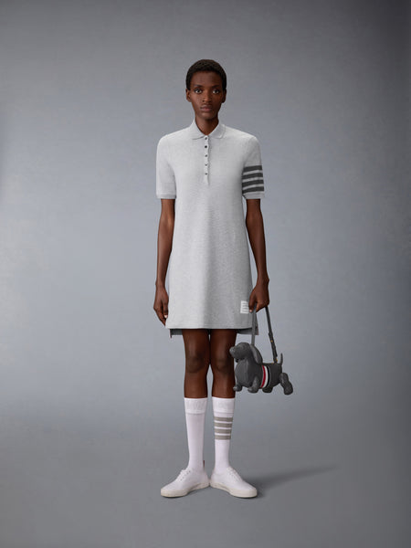 TEXTURED PIQUE 4-BAR POLO DRESS PALE GREY