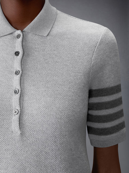 TEXTURED PIQUE 4-BAR POLO DRESS PALE GREY
