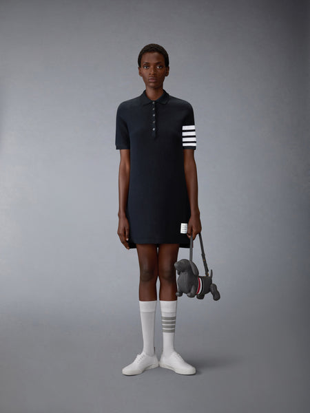 TEXTURED PIQUE 4-BAR POLO DRESS NAVY