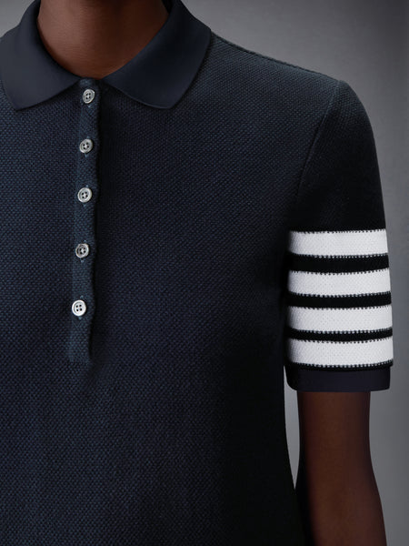 TEXTURED PIQUE 4-BAR POLO DRESS NAVY