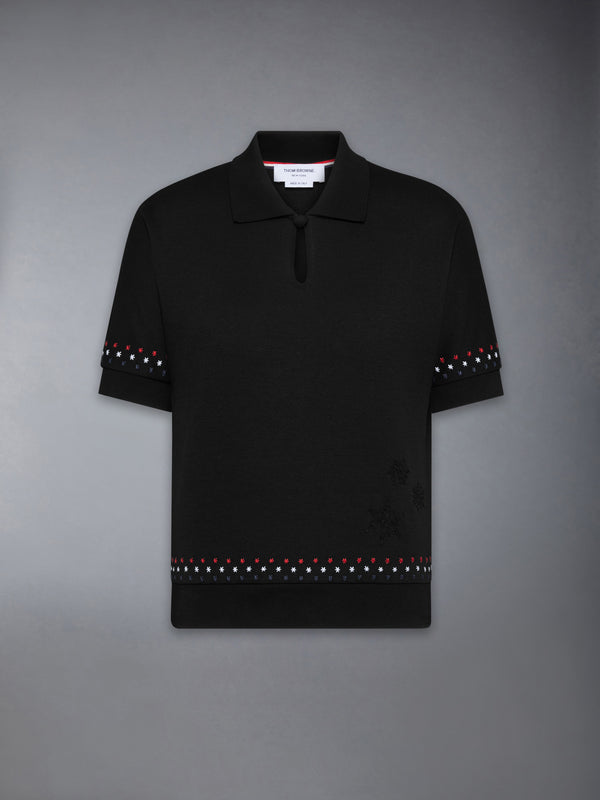 COTTON MILANO STARS & SNOWFLAKE EMBROIDERY POLO - featured image