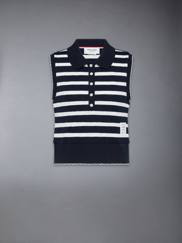 STRIPED SCALLOP EDGE SLEEVELESS POLO - featured image