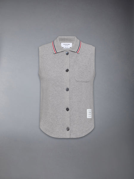 COTTON WAFFLE SLEEVELESS BUTTON SHIRT LT GREY