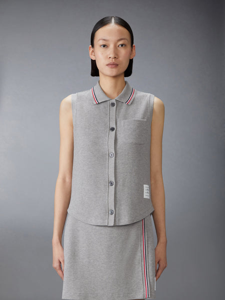COTTON WAFFLE SLEEVELESS BUTTON SHIRT LT GREY