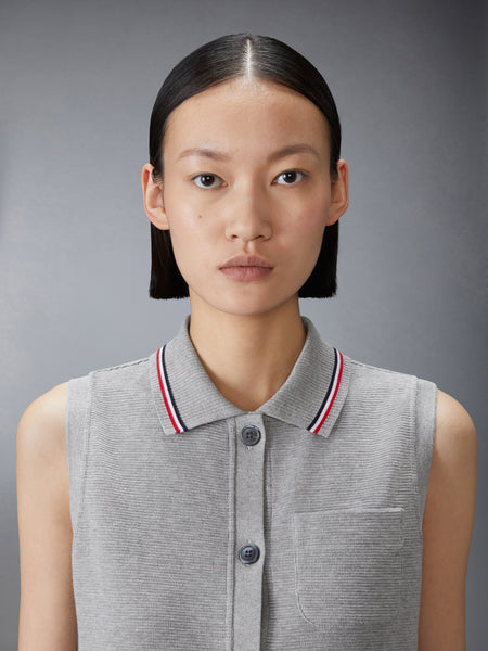 COTTON WAFFLE SLEEVELESS BUTTON SHIRT LT GREY