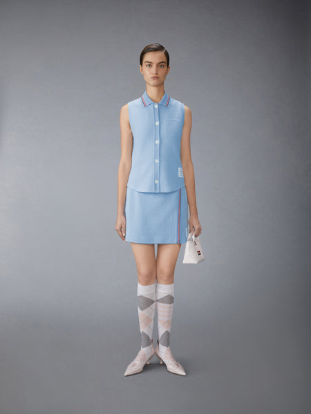 COTTON WAFFLE SLEEVELESS BUTTON SHIRT LIGHT BLUE