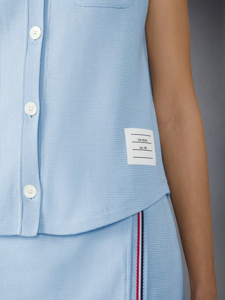 COTTON WAFFLE SLEEVELESS BUTTON SHIRT LIGHT BLUE