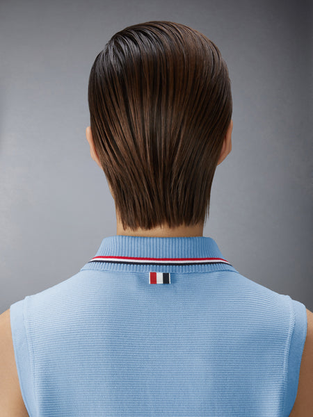 COTTON WAFFLE SLEEVELESS BUTTON SHIRT LIGHT BLUE