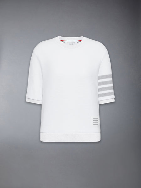 テクスチャード コットンピケ 4-BAR Tシャツ 白