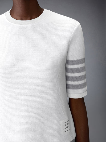 テクスチャード コットンピケ 4-BAR Tシャツ 白