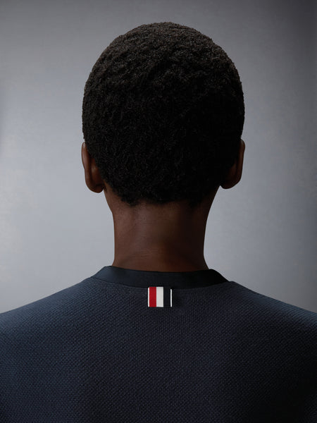 TEXTURED COTTON PIQUE 4-BAR TEE NAVY