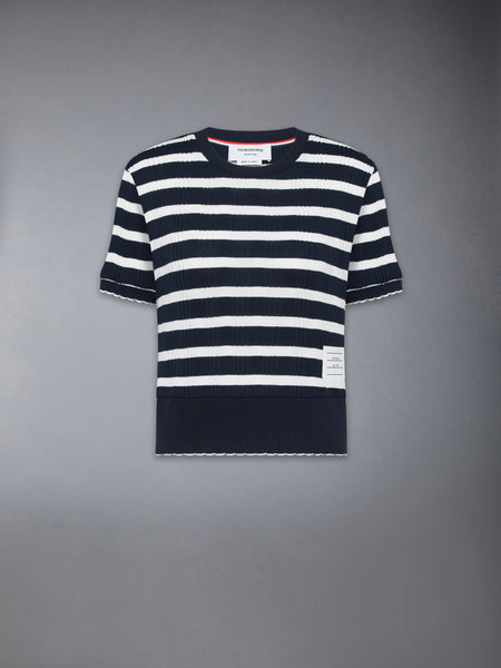 STIRIPED RIB SCALLOP EDGE TEE NAVY