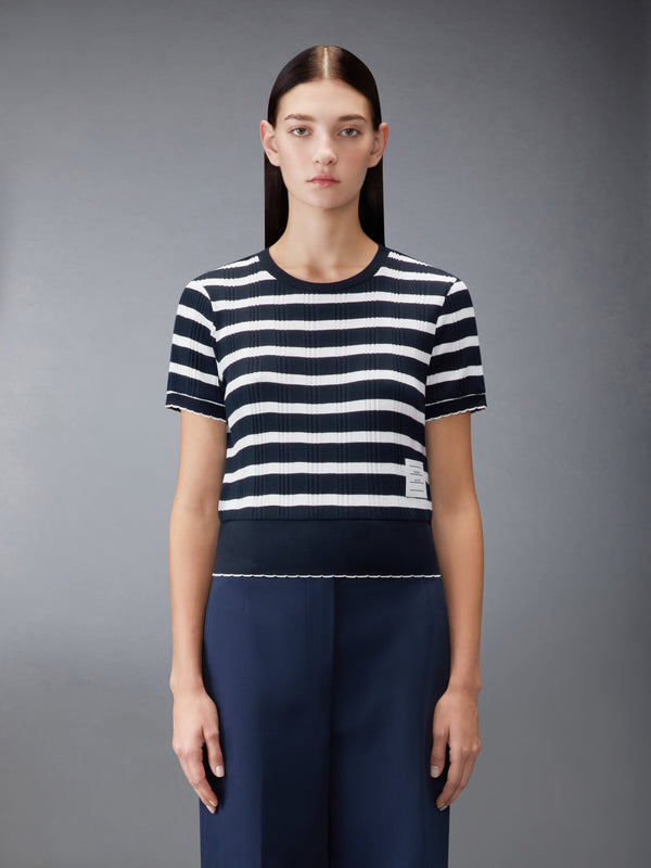 STIRIPED RIB SCALLOP EDGE TEE - image 1