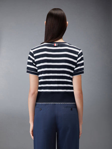 STIRIPED RIB SCALLOP EDGE TEE NAVY