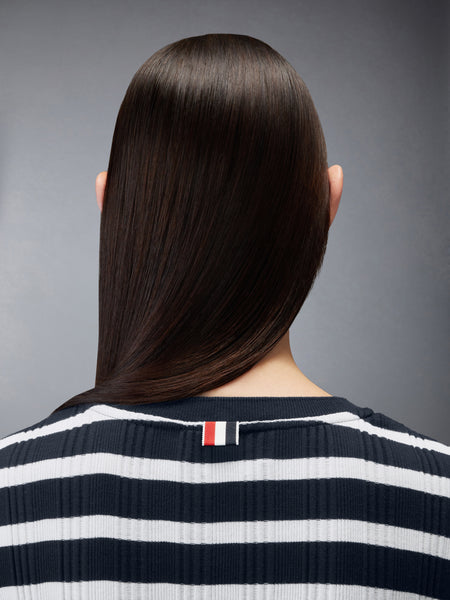 STIRIPED RIB SCALLOP EDGE TEE NAVY
