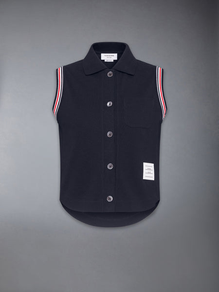 PIQUE RWB TRIM SLEEVELESS SHIRT NAVY