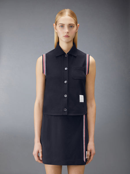PIQUE RWB TRIM SLEEVELESS SHIRT NAVY