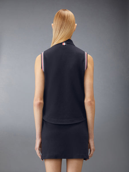 PIQUE RWB TRIM SLEEVELESS SHIRT NAVY
