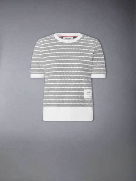 STRIPED HONEYCOMB RIB TEE LT GREY/WHITE