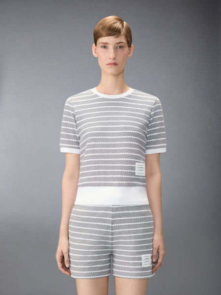 STRIPED HONEYCOMB RIB TEE LT GREY/WHITE