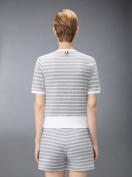 STRIPED HONEYCOMB RIB TEE LT GREY/WHITE