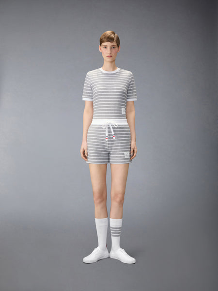 STRIPED HONEYCOMB RIB TEE LT GREY/WHITE