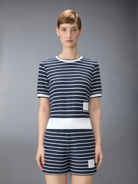 STRIPED HONEYCOMB RIB TEE NAVY/WHITE