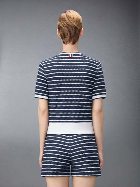 STRIPED HONEYCOMB RIB TEE NAVY/WHITE
