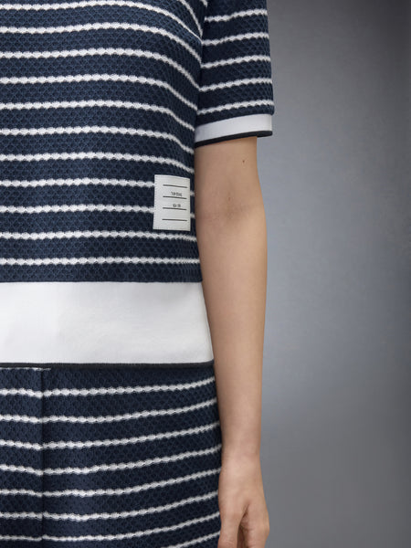 STRIPED HONEYCOMB RIB TEE NAVY/WHITE