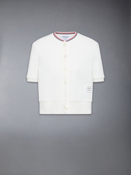 COTTON WAFFLE SHORT SLEEVE CARDIGAN NATURAL WHITE