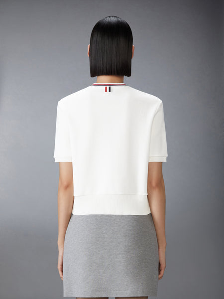 COTTON WAFFLE SHORT SLEEVE CARDIGAN NATURAL WHITE