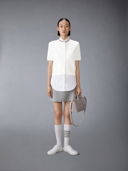 COTTON WAFFLE SHORT SLEEVE CARDIGAN NATURAL WHITE