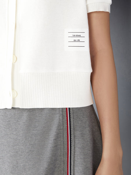 COTTON WAFFLE SHORT SLEEVE CARDIGAN NATURAL WHITE
