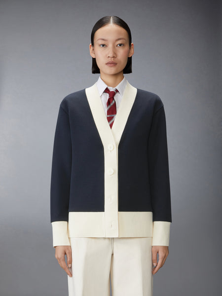 SOLID DOUBLE FACE KNIT OVERSIZED CARDIGAN NAVY