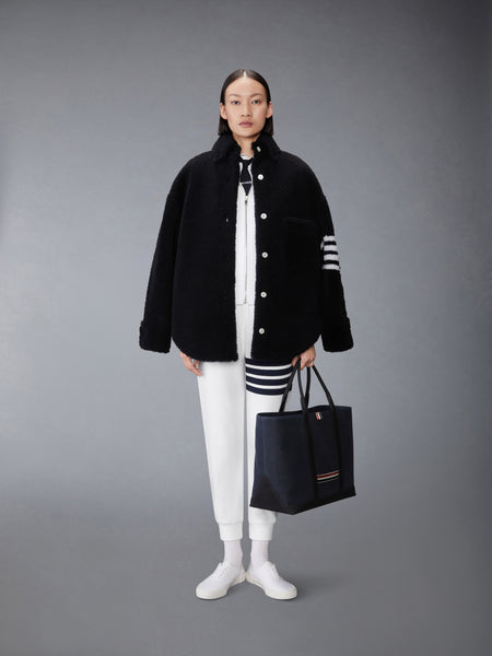 CLASSIC LOOPBACK 4-BAR ZIP UP HOODIE WHITE /NAVY