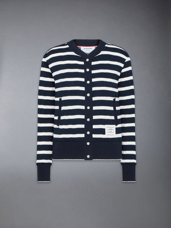 STRIPED RIB SCALLOP EDGE CARDIGAN - featured image