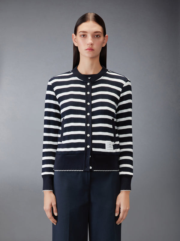 STRIPED RIB SCALLOP EDGE CARDIGAN - image 1